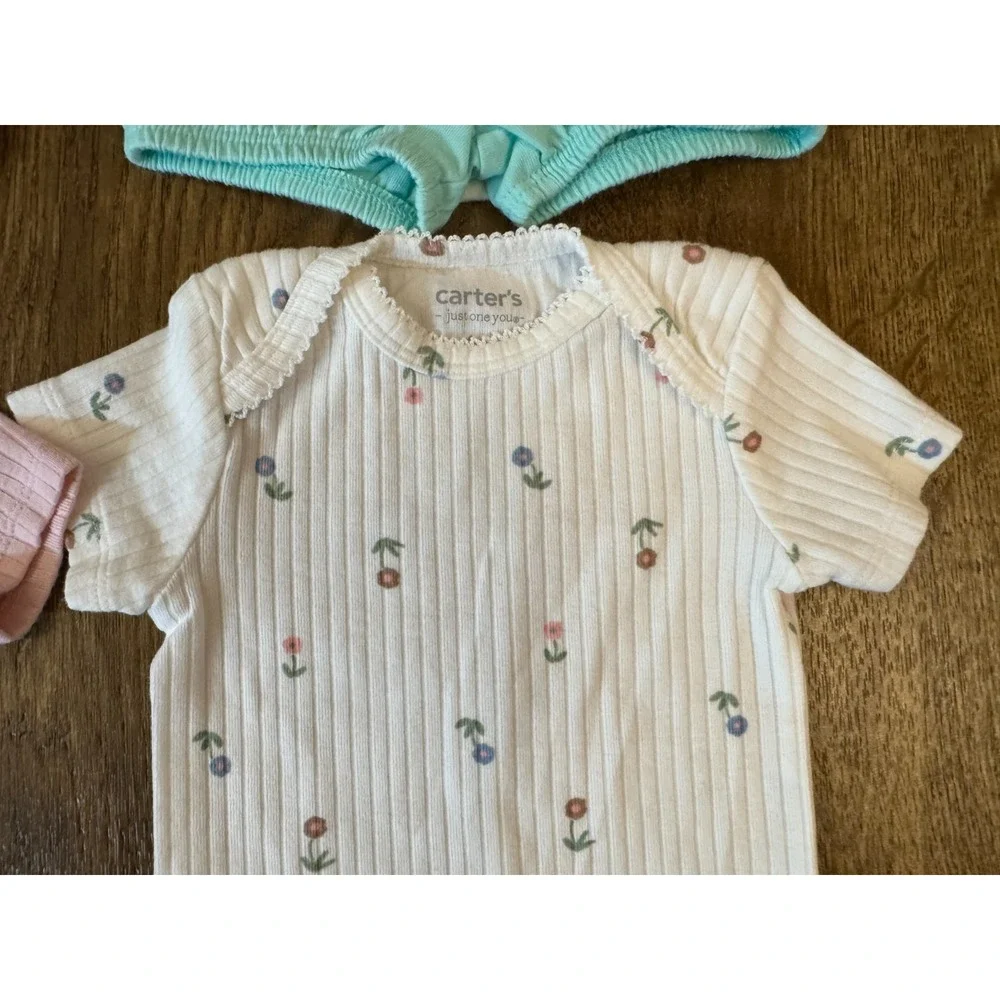 Carters Baby Clothes Girl 6 Months Shorts Denim Bodysuit Shirts Summer Lot Happy